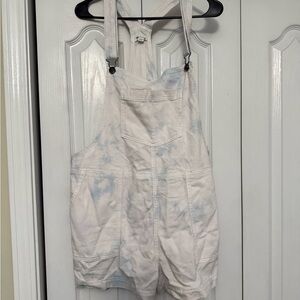 aerie White Denim Short Overalls